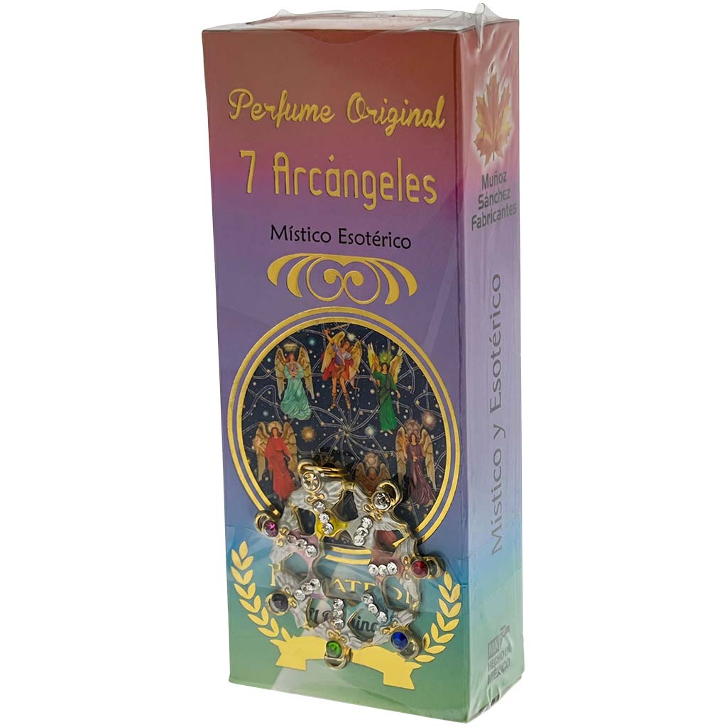 Box of 7 Archangels perfume with angel illustrations on a white background