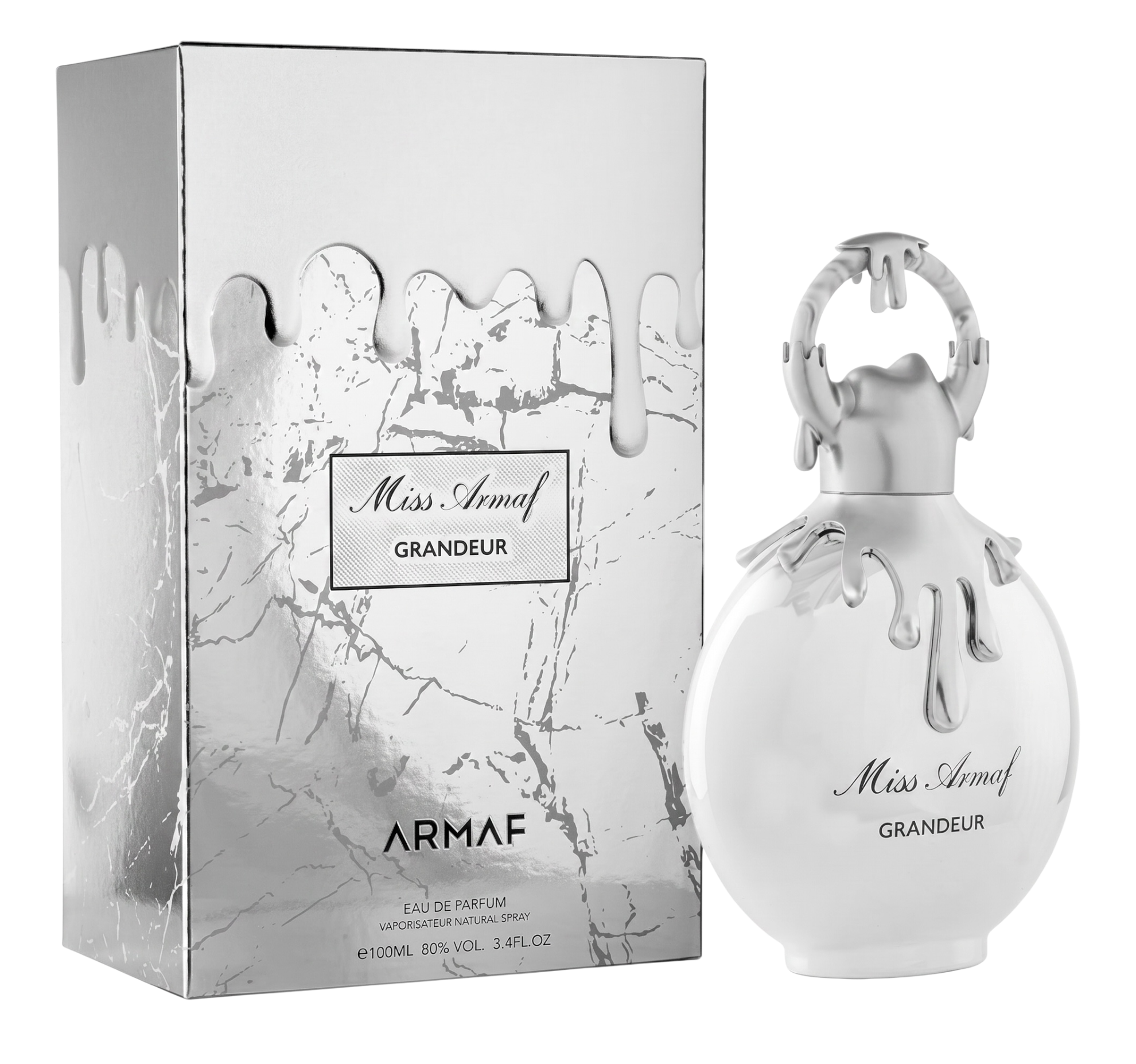 Armaf Miss Armaf Grandeur perfume bottle and packaging on a white background