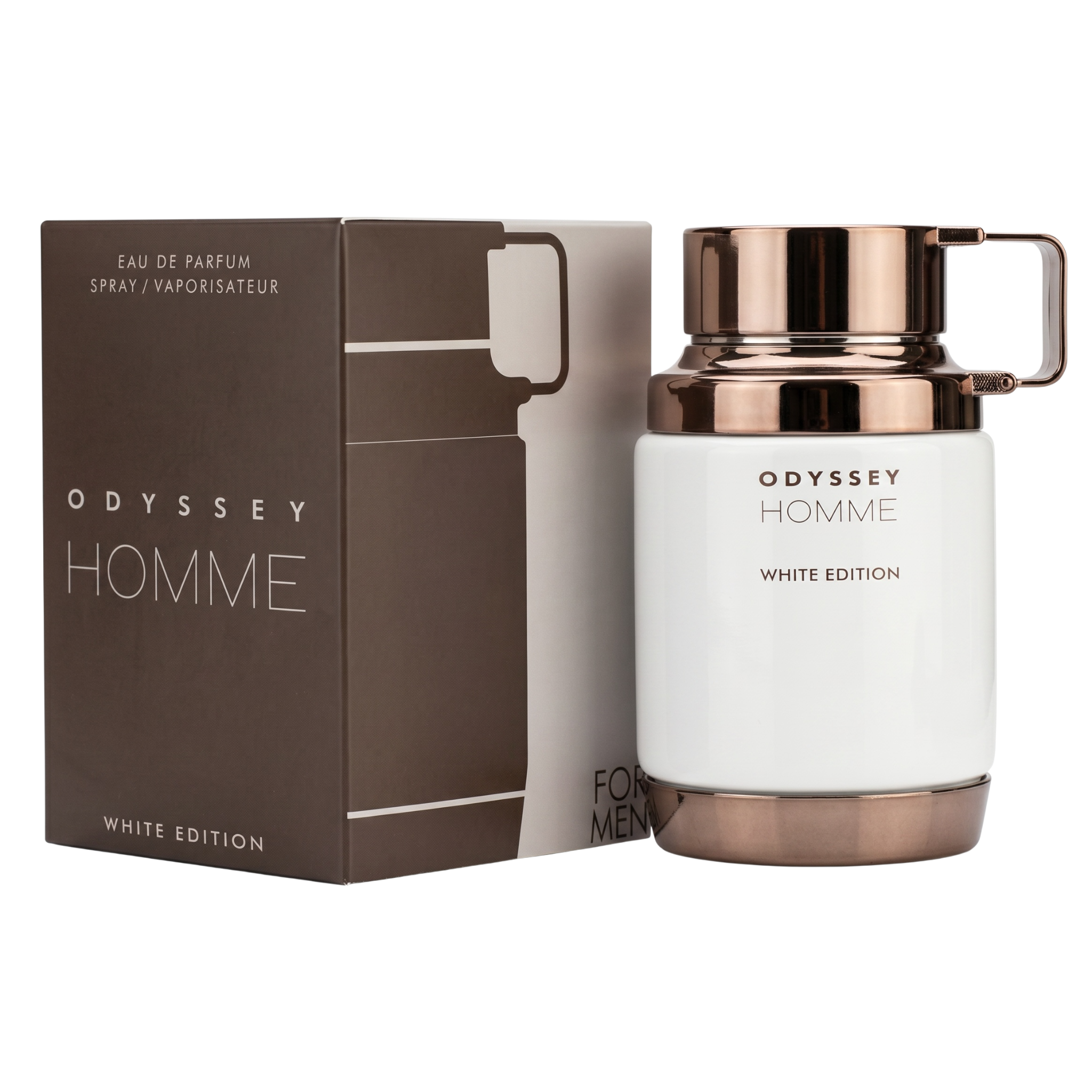 Odyssey Homme White Edition perfume bottle and packaging on a white background