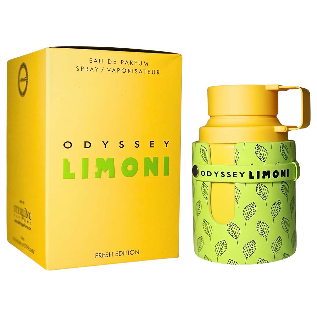 Odyssey Limoni perfume bottle and packaging on a white background
