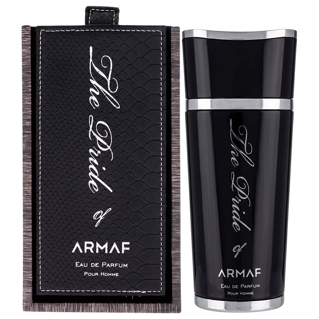 Black Armaf Eau de Parfum bottle and packaging on a white background