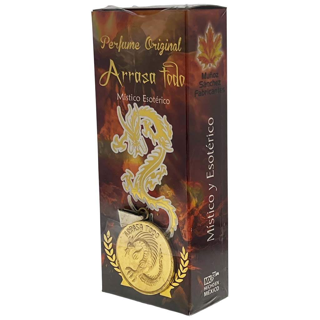 Arrasa Todo Esoteric Perfume with Collectible Dragon with Protective Amulet Medallion