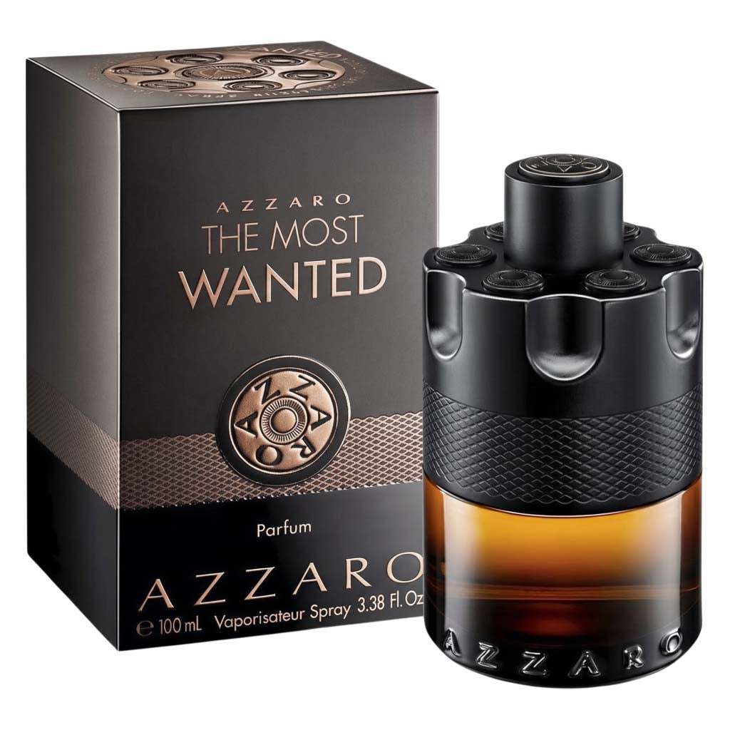 Azzaro The Most Wanted perfume bottle and packaging on a white background