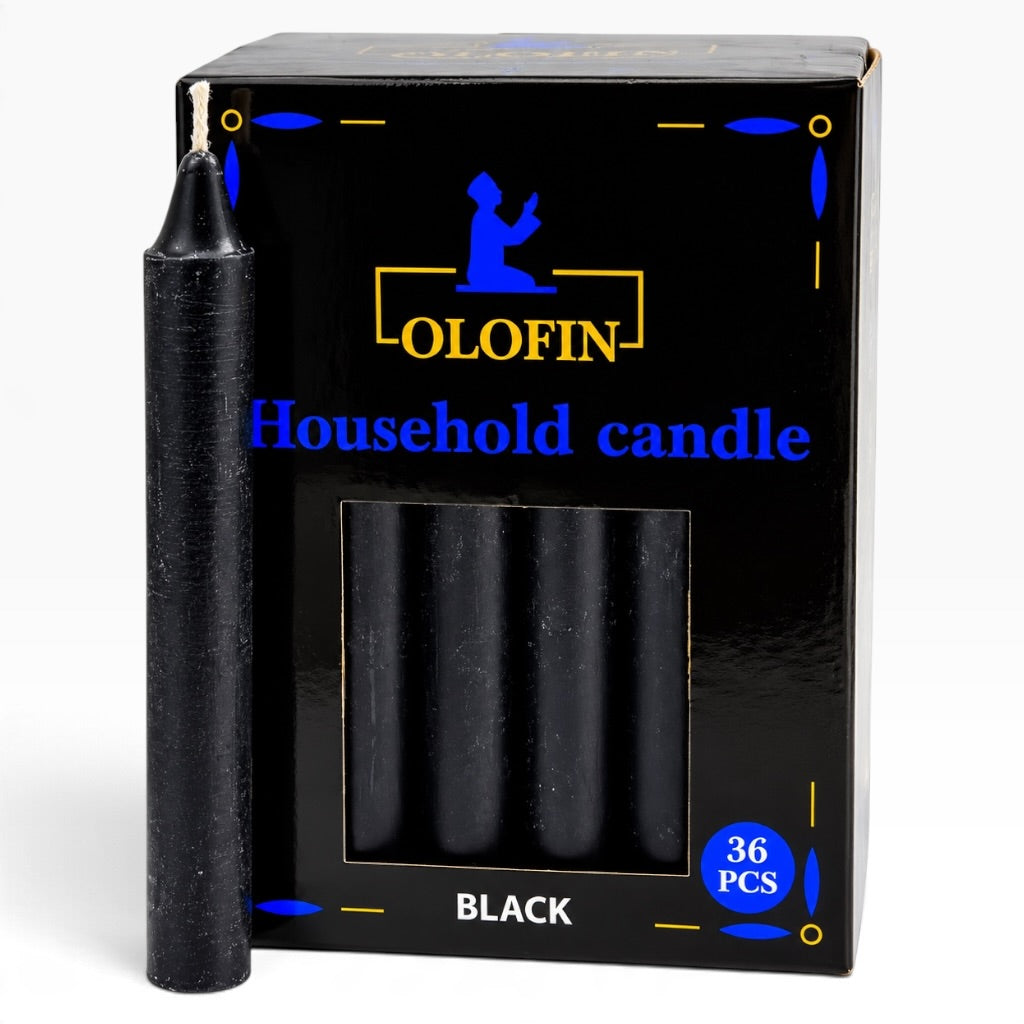 Black Olofin Household Candles 6” – 36 Count Box