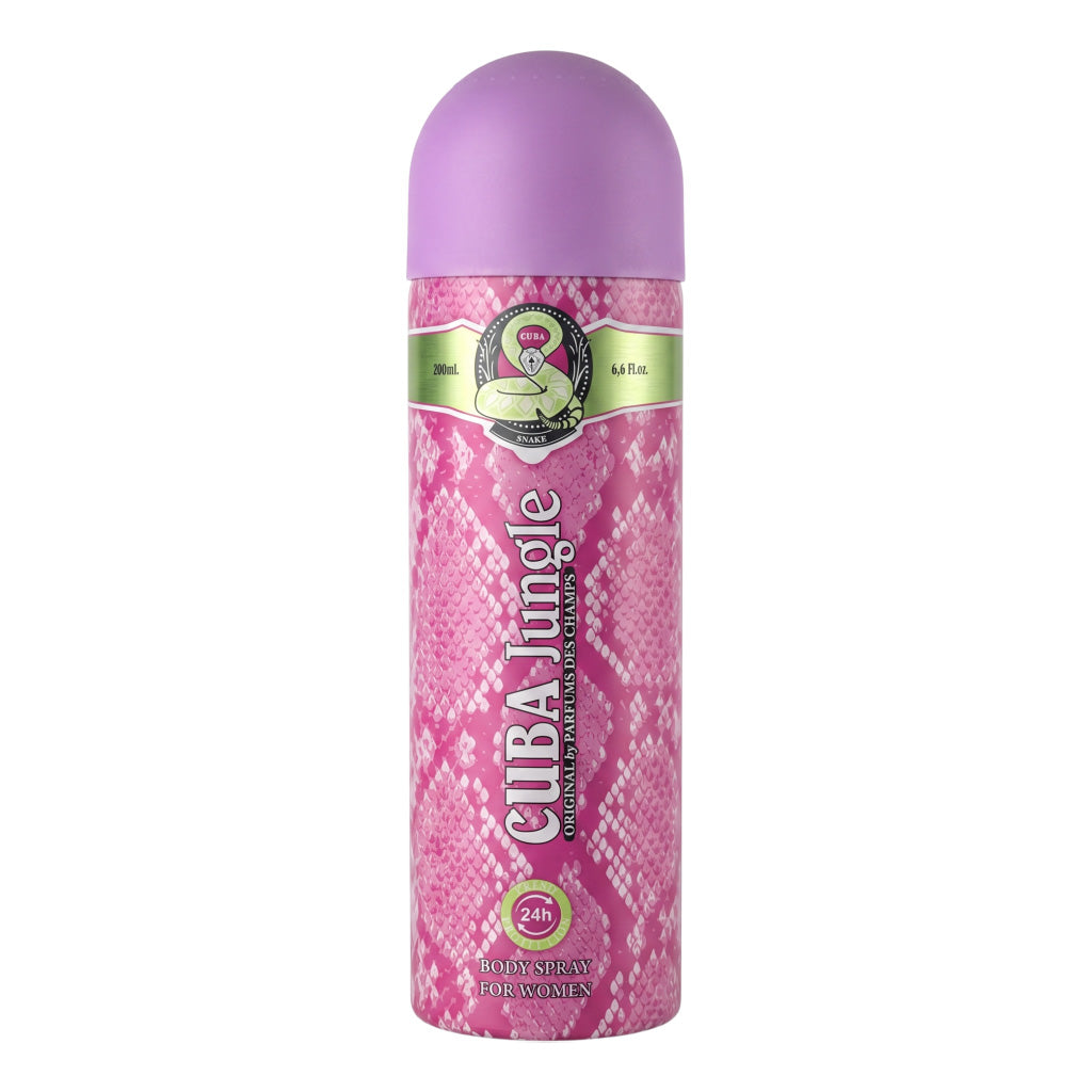 Pink and purple spray bottle with 'Cuba Jingle' branding on a white background