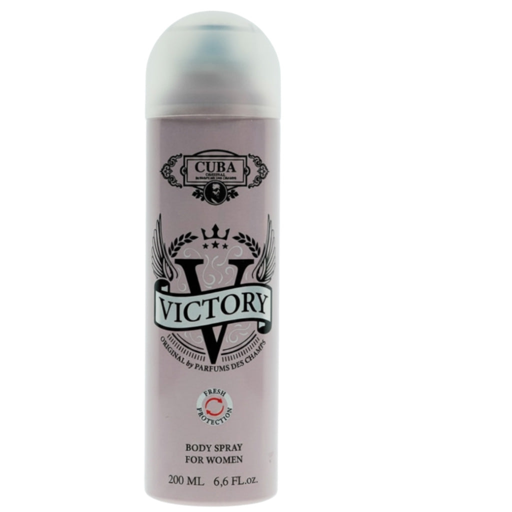 Body spray bottle labeled 'Cuba Victory' on a white background