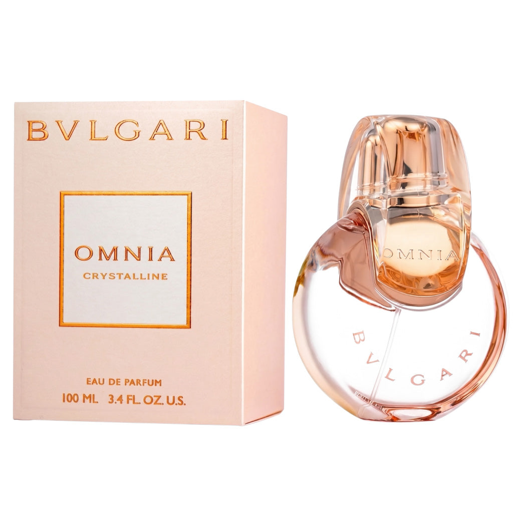 Bulgari Omnia Crystalline perfume bottle and packaging on a white background