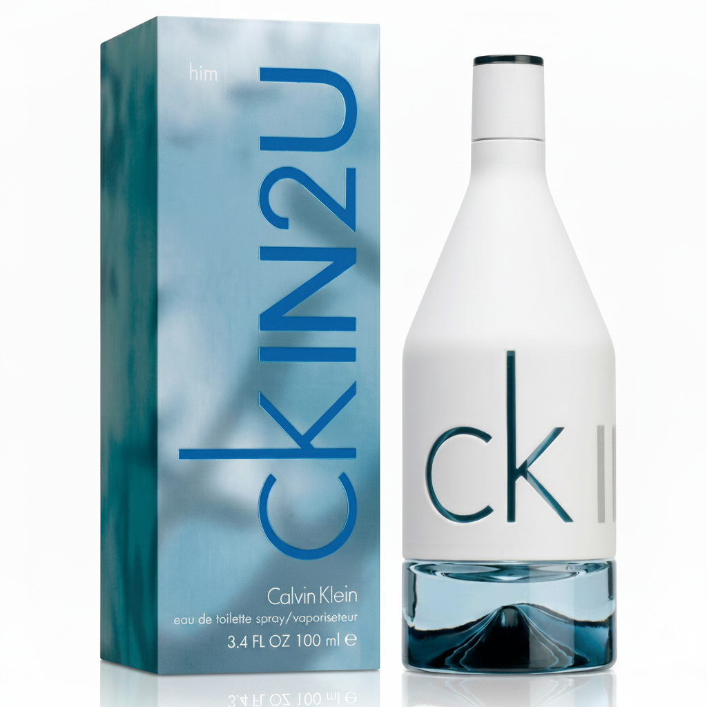 Calvin Klein CK IN2U perfume bottle and packaging on a white background