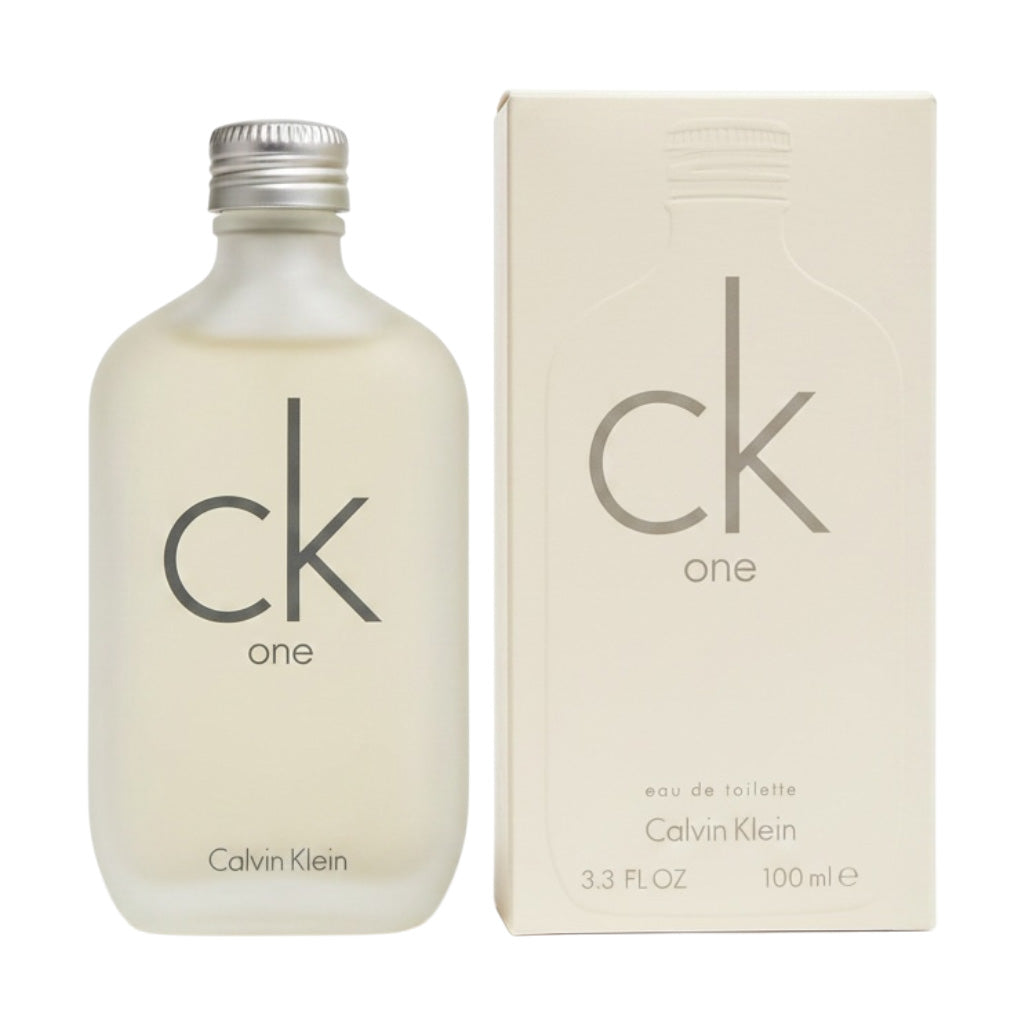 Calvin Klein CK One perfume bottle and packaging on a white background