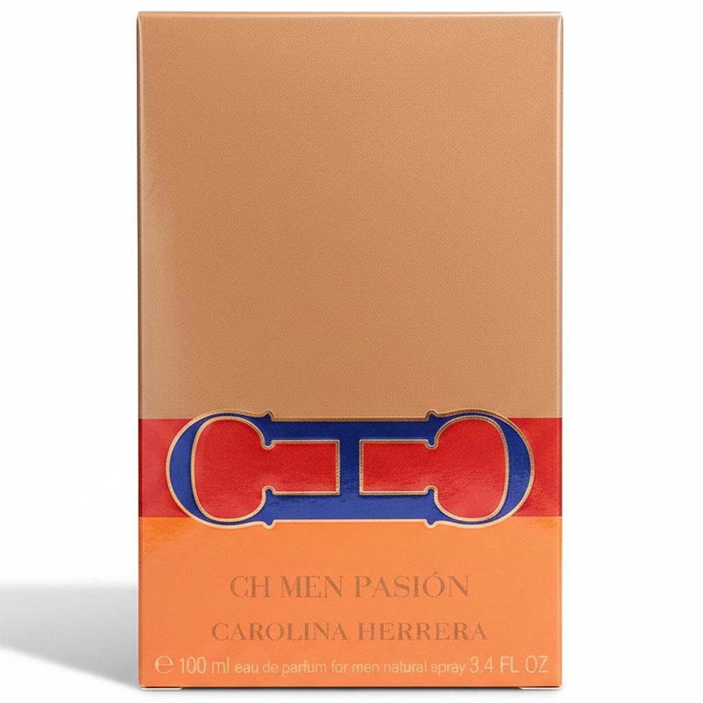 Carolina Herrera CH Men Pasion perfume box on a white background