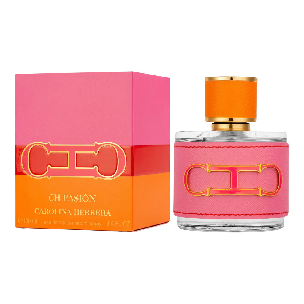 Carolina Herrera CH Pasion perfume bottle and packaging on a white background