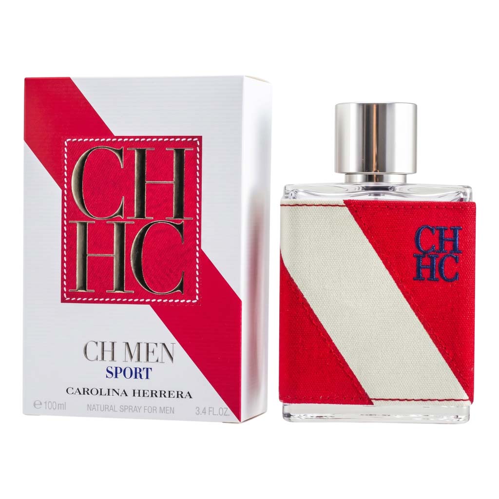 Carolina Herrera CH Men Sport perfume bottle and packaging on a white background