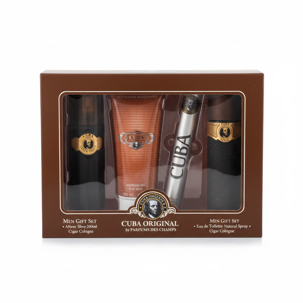 Cuba Original men's grooming set with four products in a box.