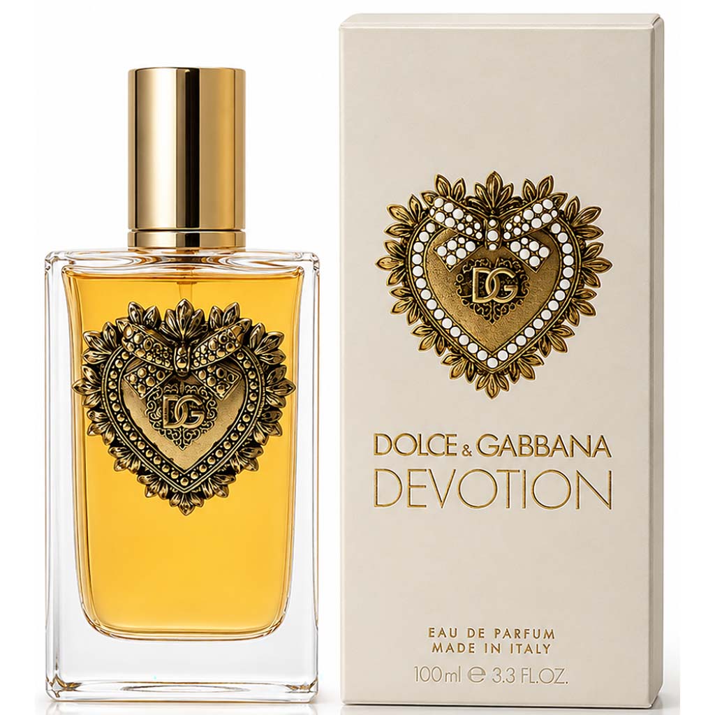 Dolce & Gabbana Devotion perfume bottle and packaging on a white background