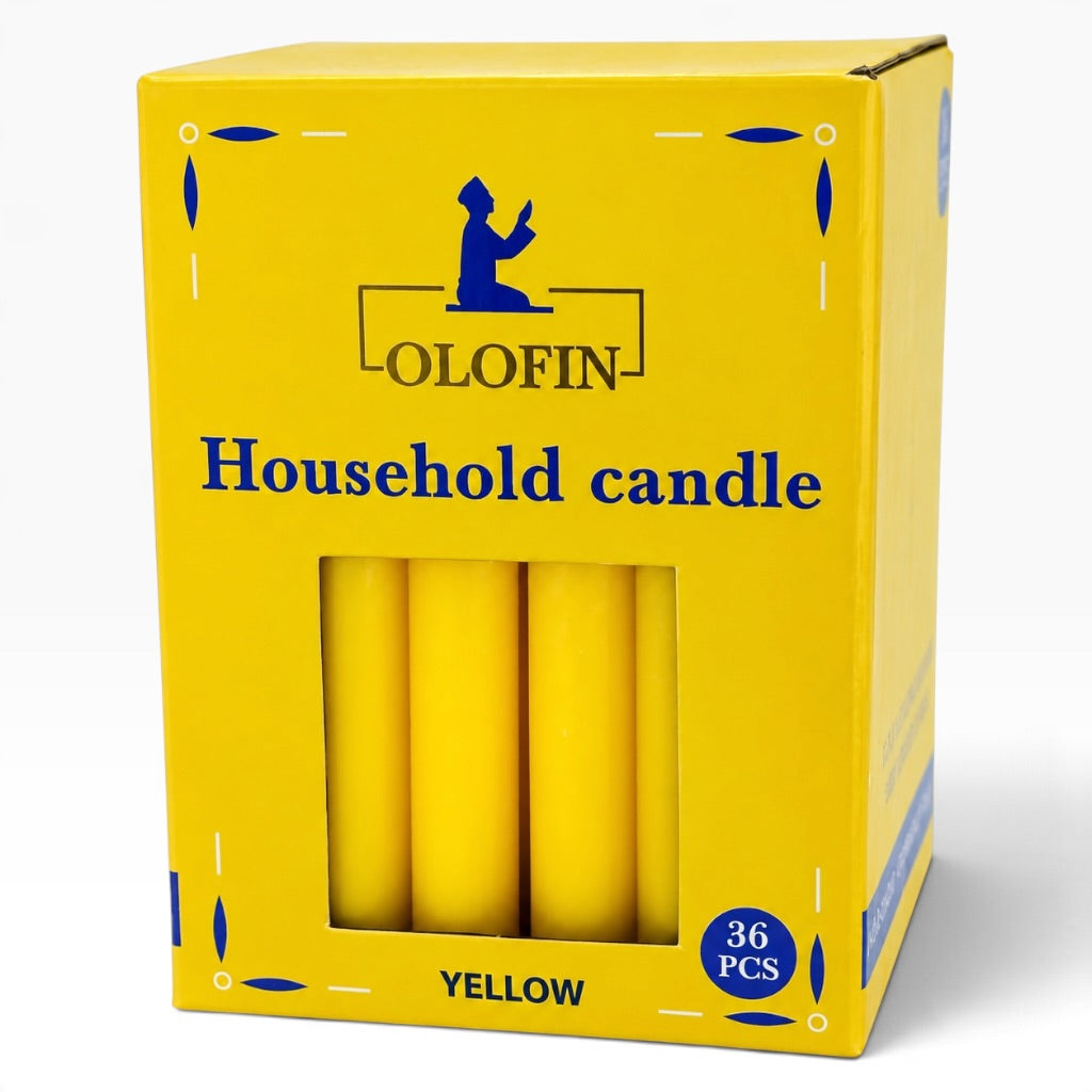 Yellow Olofin Household Candles 6” – 36 Count Box