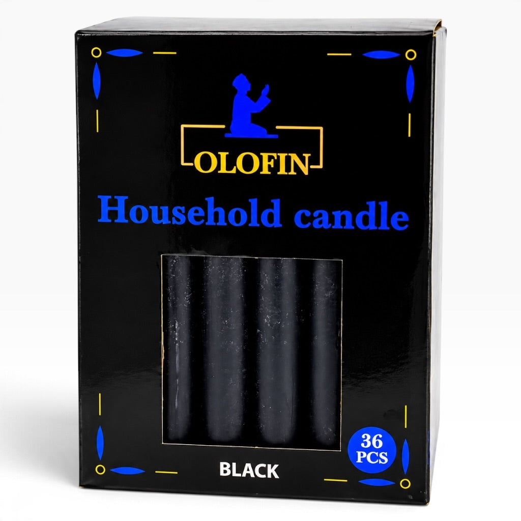 Black Olofin Household Candles 6” – 36 Count Box
