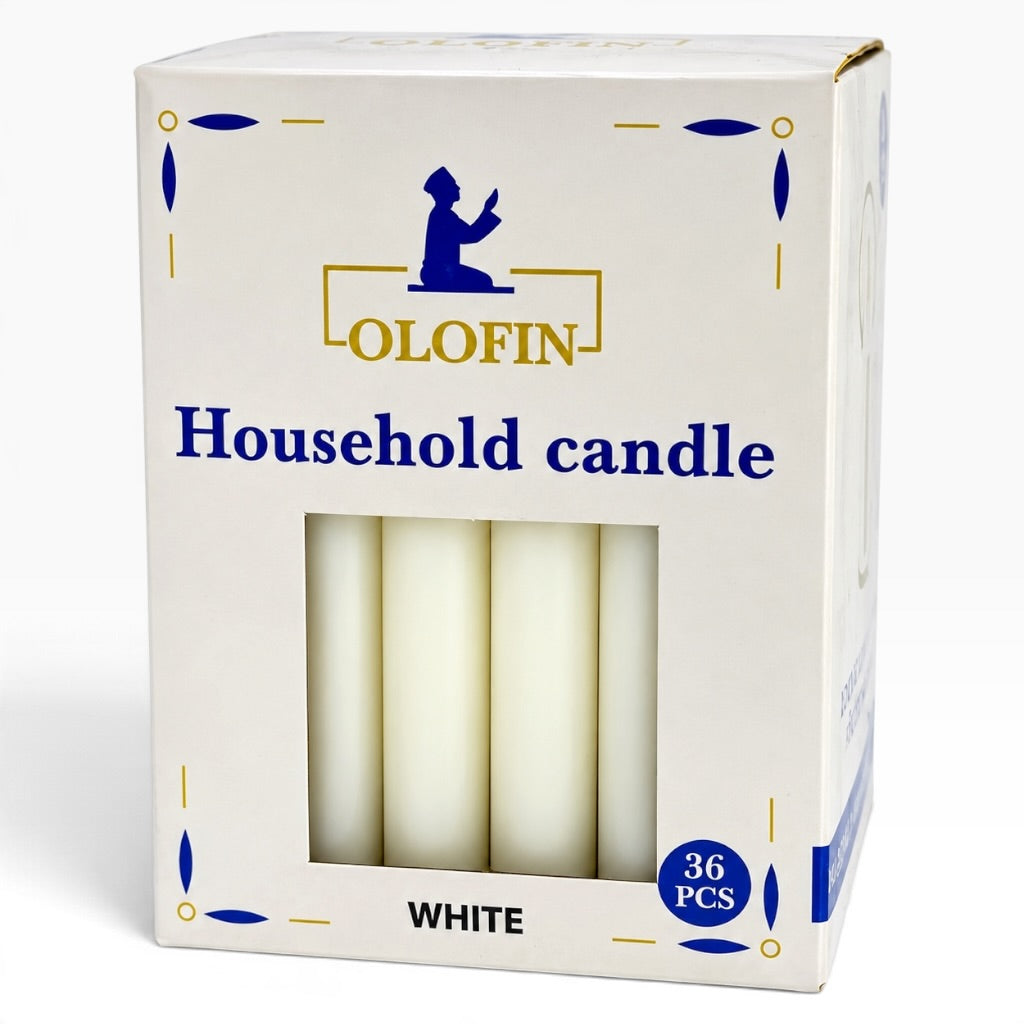 White Olofin Household Candles 6” – 36 Count Box
