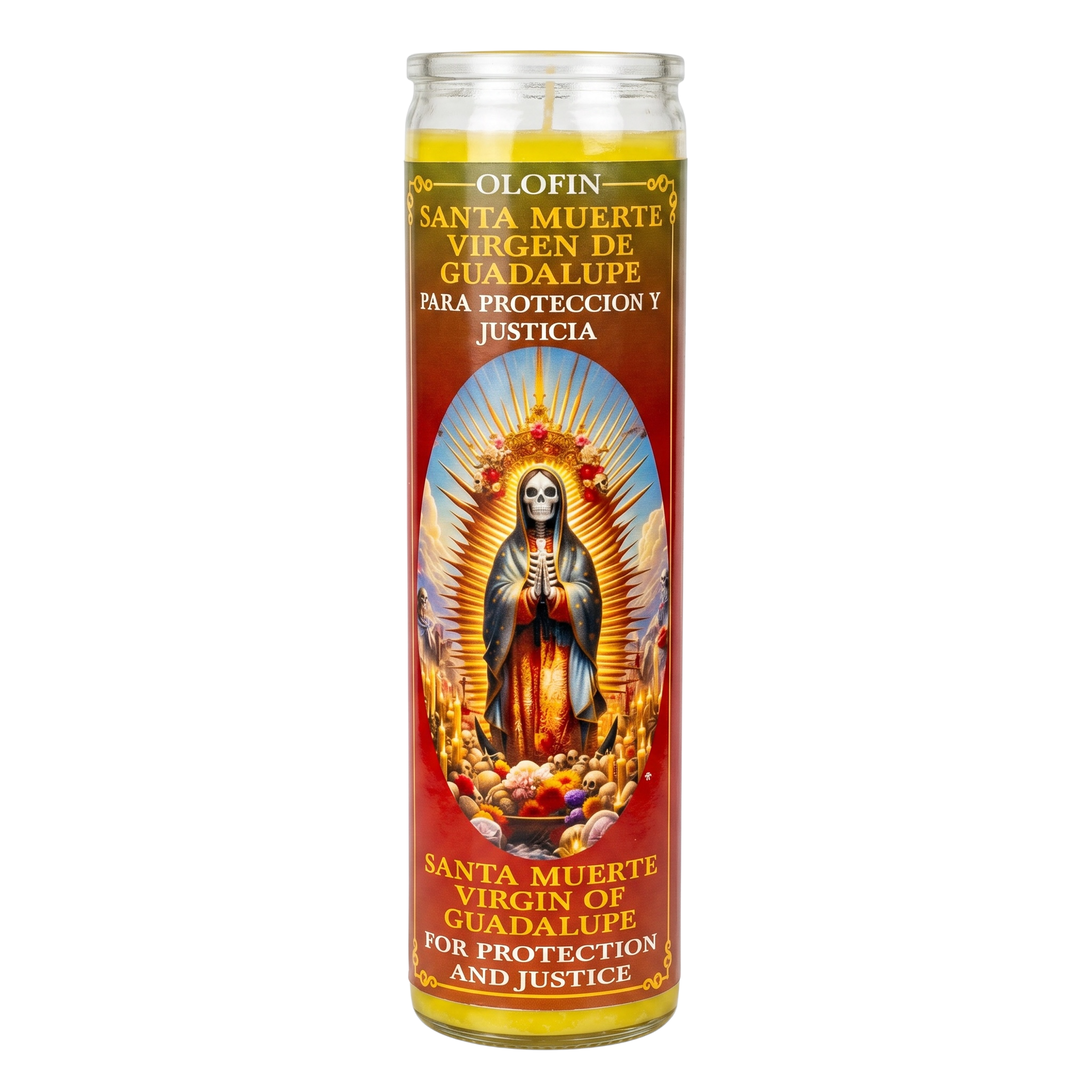Santa Muerte Virgen De Guadalupe (Holy Death Virgen Of Guadalupe) Prepared Ritual Candle Perfumed