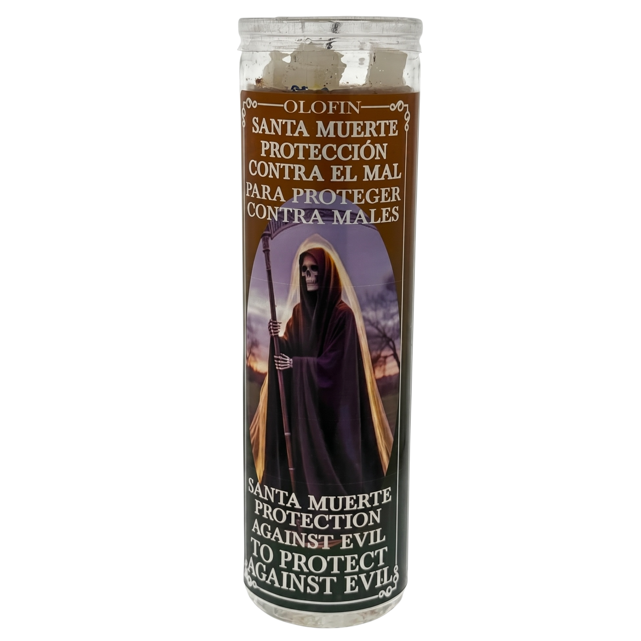 Santa Muerte Protección Contra El Mal (Holy Death Protection Against Evil) Prepared Ritual Candle Perfumed