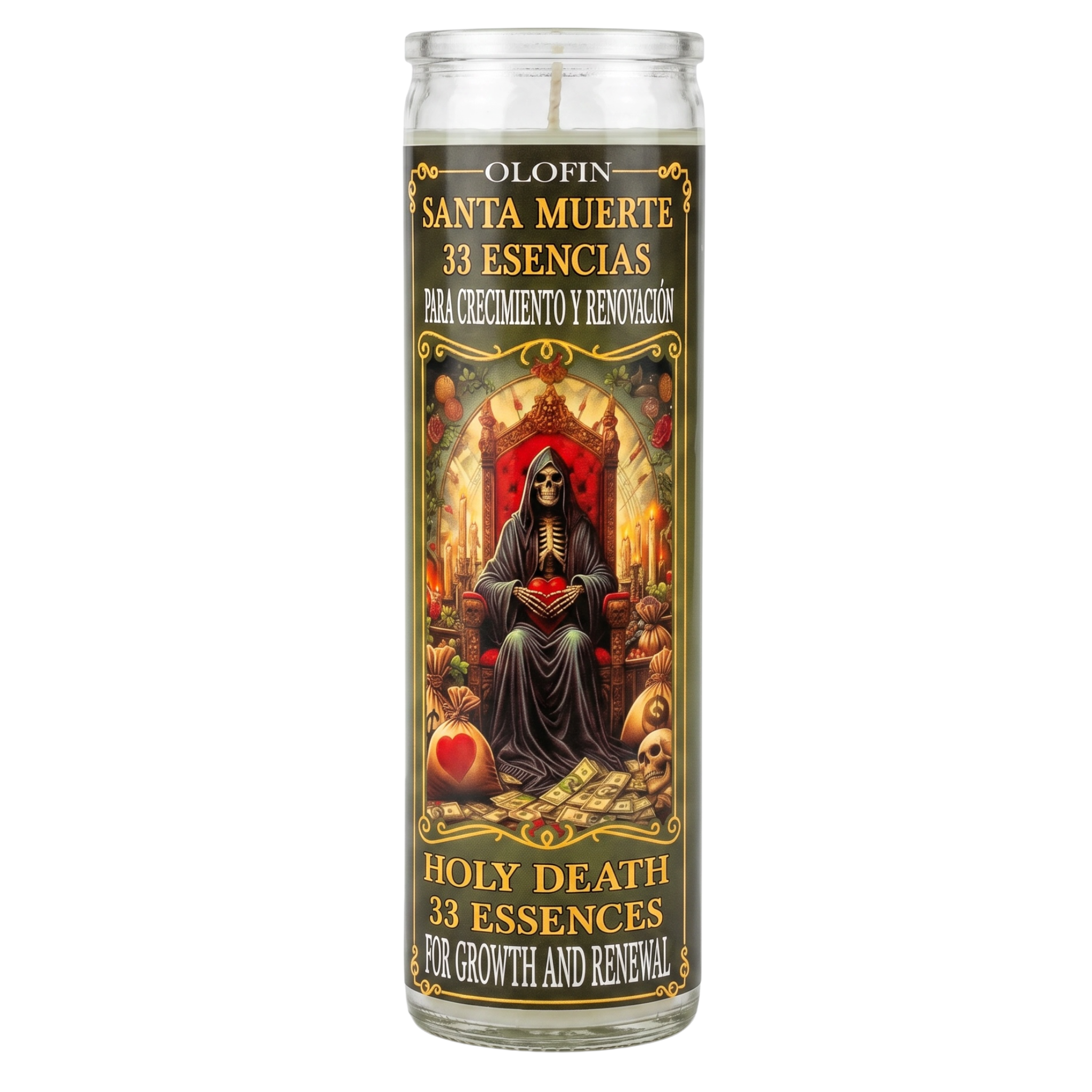 Santa Muerte 33 Esencias (Holy Death 33 Essence) Prepared Ritual Candle Perfumed