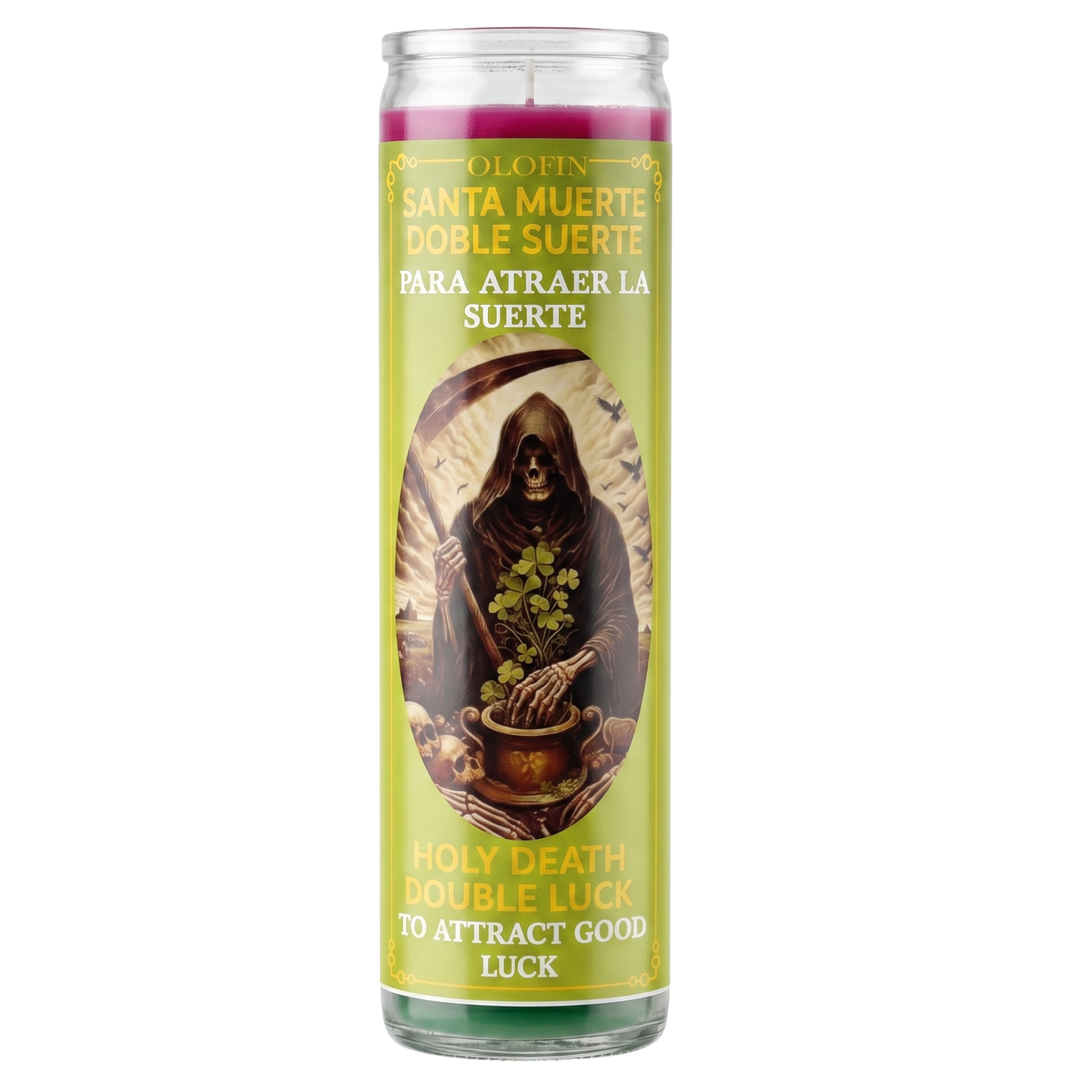 Santa Muerte Doble Suerte (Holy Death Double Luck) Prepared Ritual Candle Perfumed
