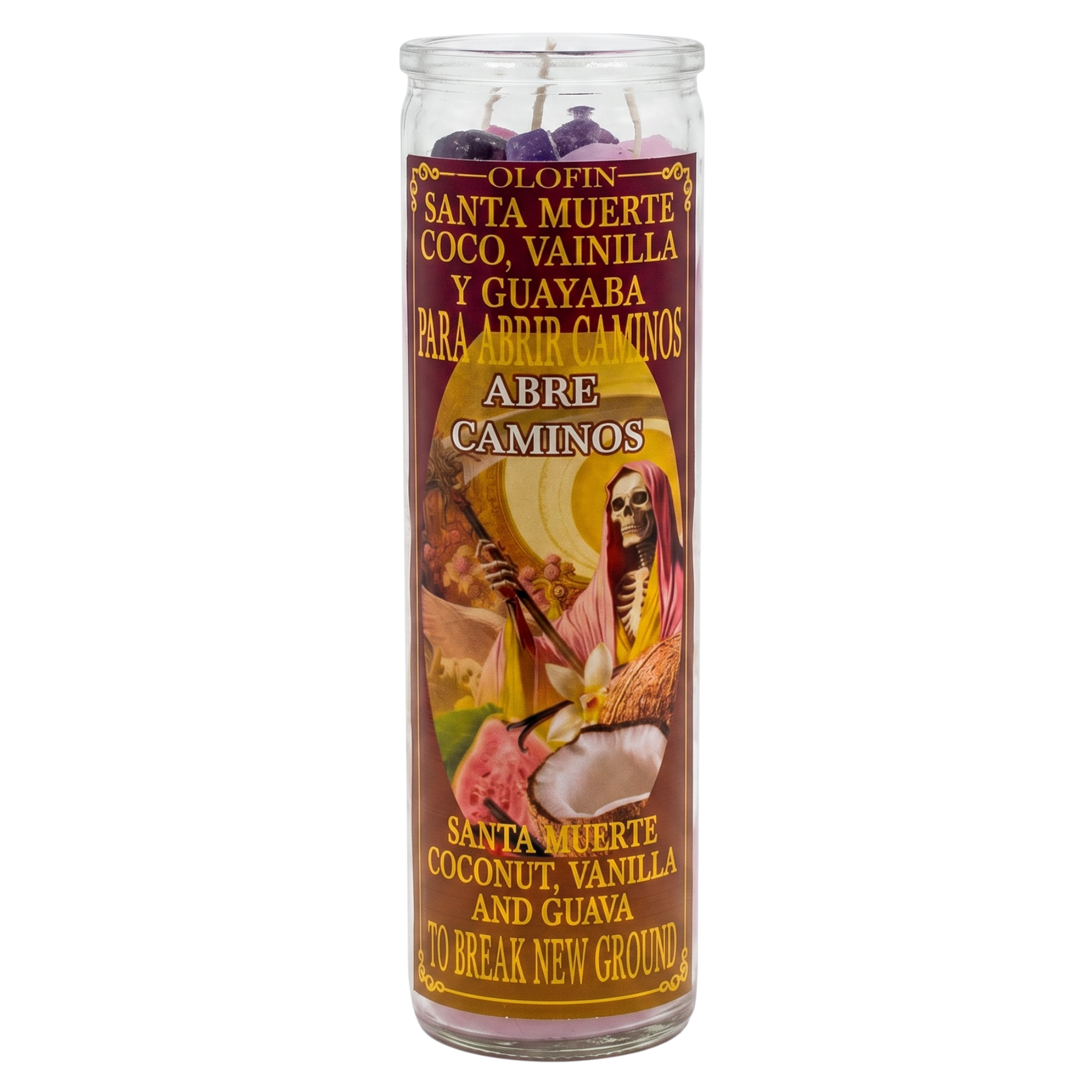 Santa Muerte Coco Vainilla Y Guayaba (Holy Death Coconut Vanilla & Guava ) Prepared Ritual Candle Perfumed