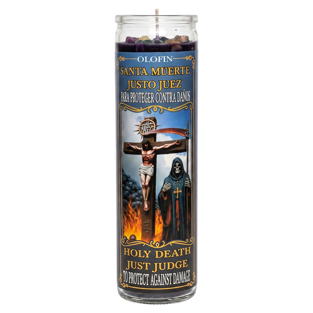 Santa Muerte Justo Juez (Holy Death Just Judge) Prepared Ritual Candle Perfumed Vela Preparada