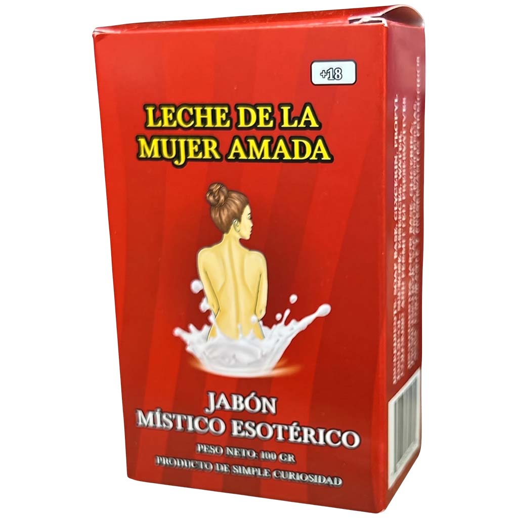 Red soap packaging with a woman in milk and text on a white background