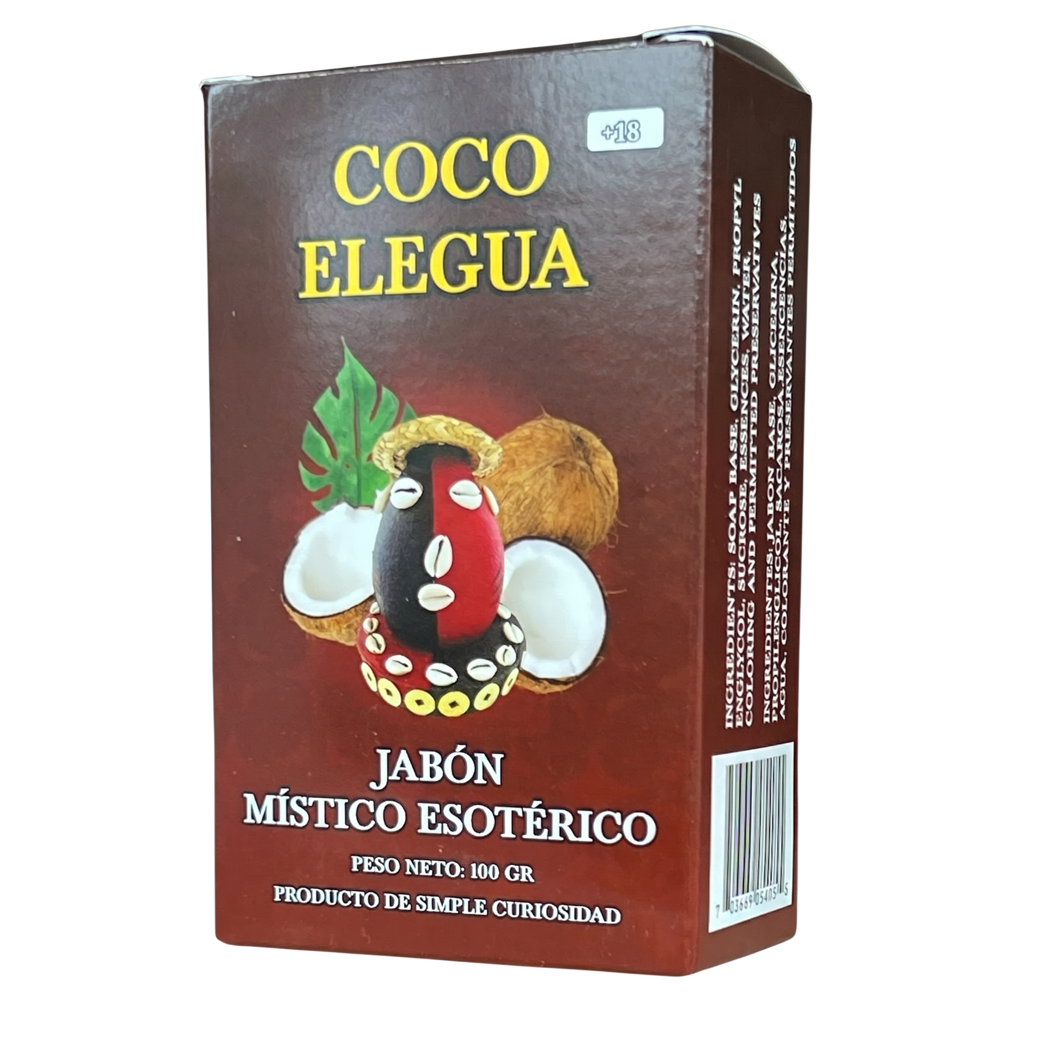 Box of Coco Elegua with coconut illustration on a white background