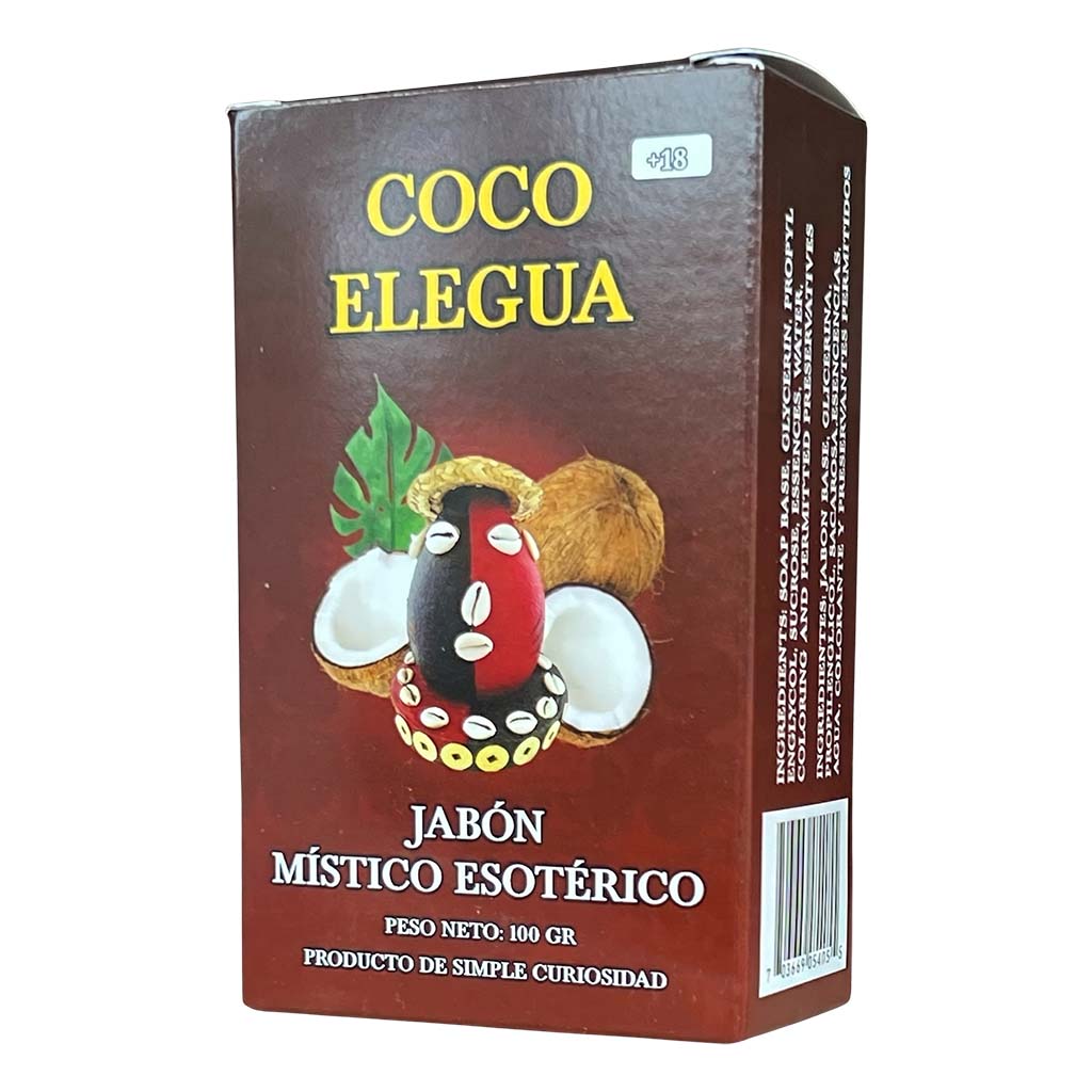 Box of Coco Elegua with coconut illustration on a white background