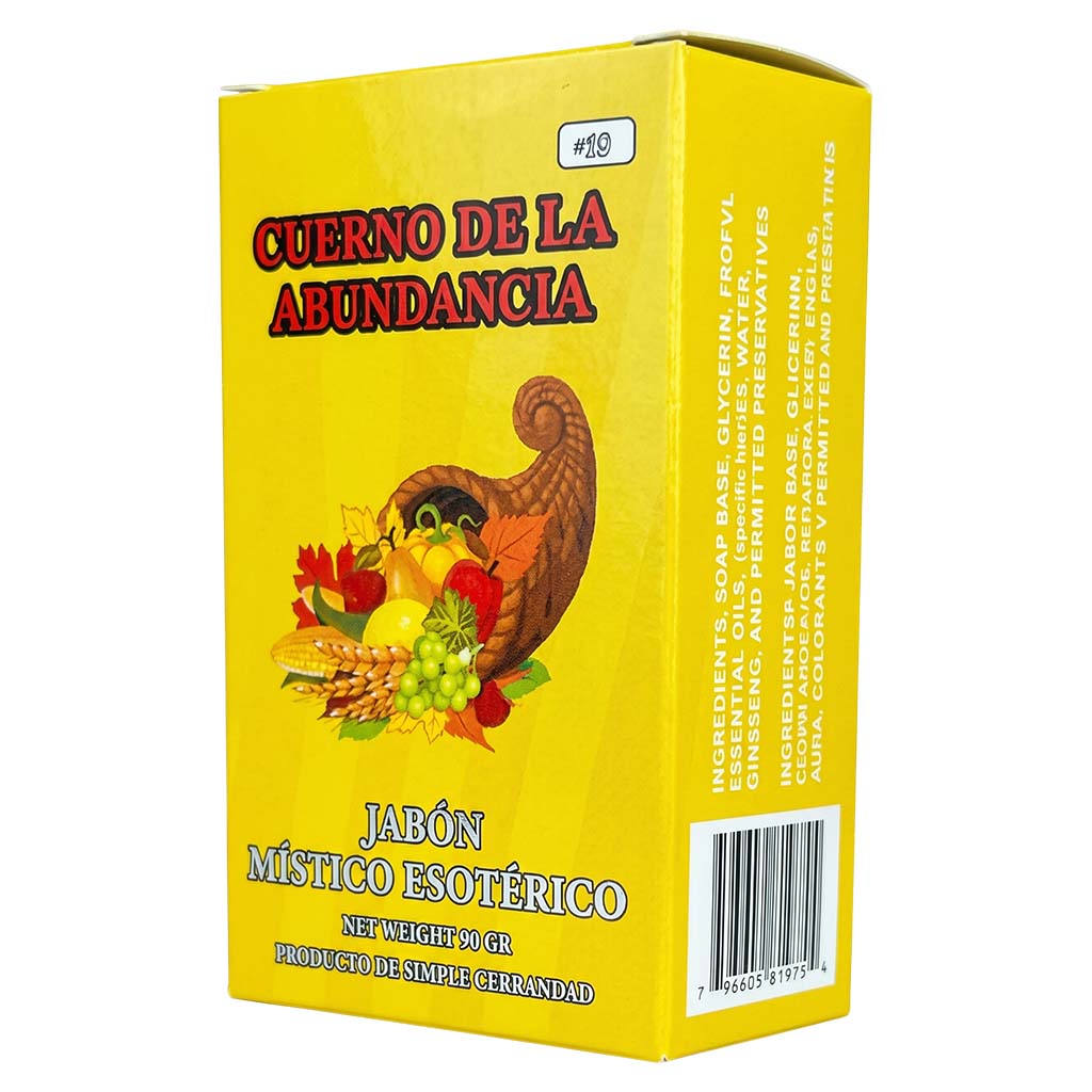 Yellow box of 'Cuerno de la Abundancia' with a cornucopia illustration on a white background