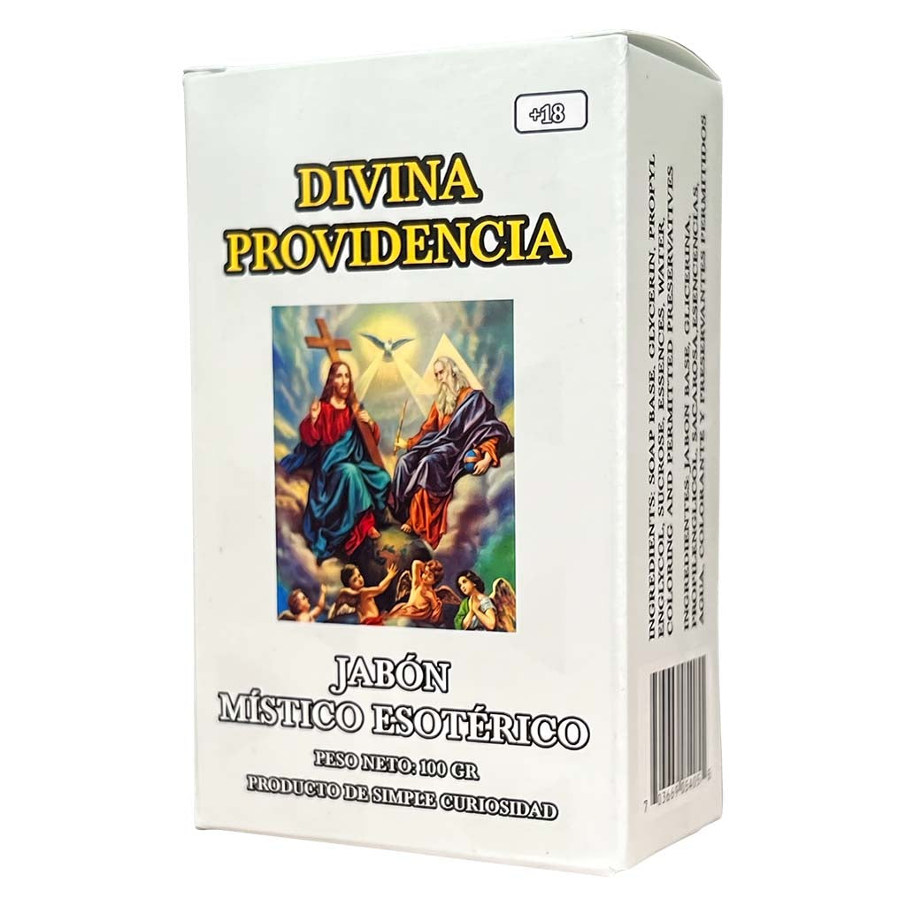 Soap packaging with religious imagery and text on a white background
