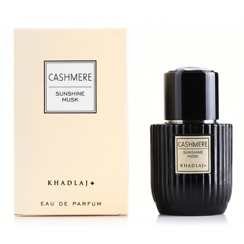 Cashmere Sunshine Musk perfume bottle and packaging on a white background
