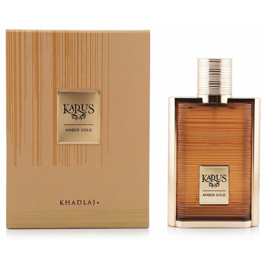 Karus Amber Gold perfume bottle and packaging on a white background
