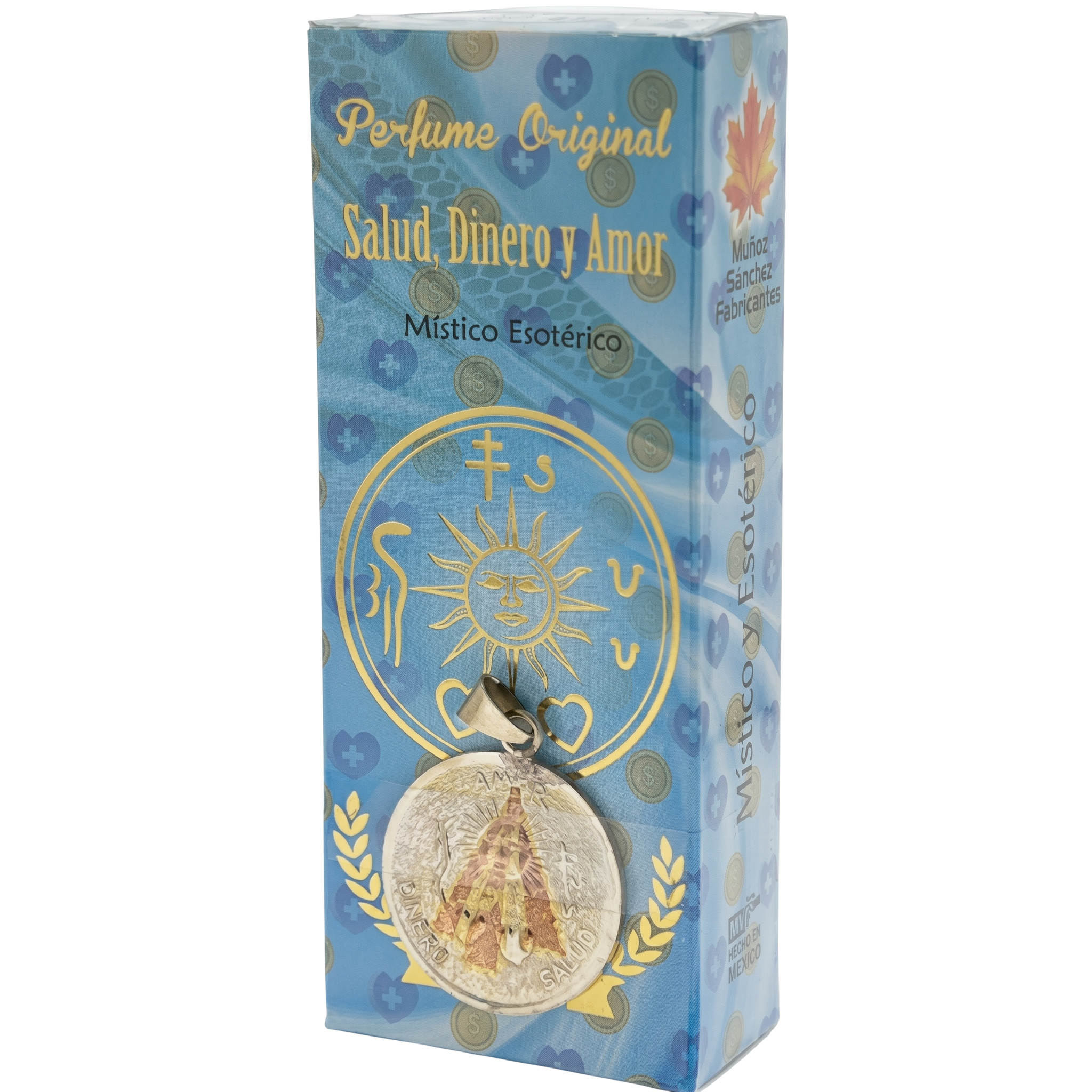 Salud Dinero y Amor Esoteric Perfume with Collectible Protective Amulet Medallion