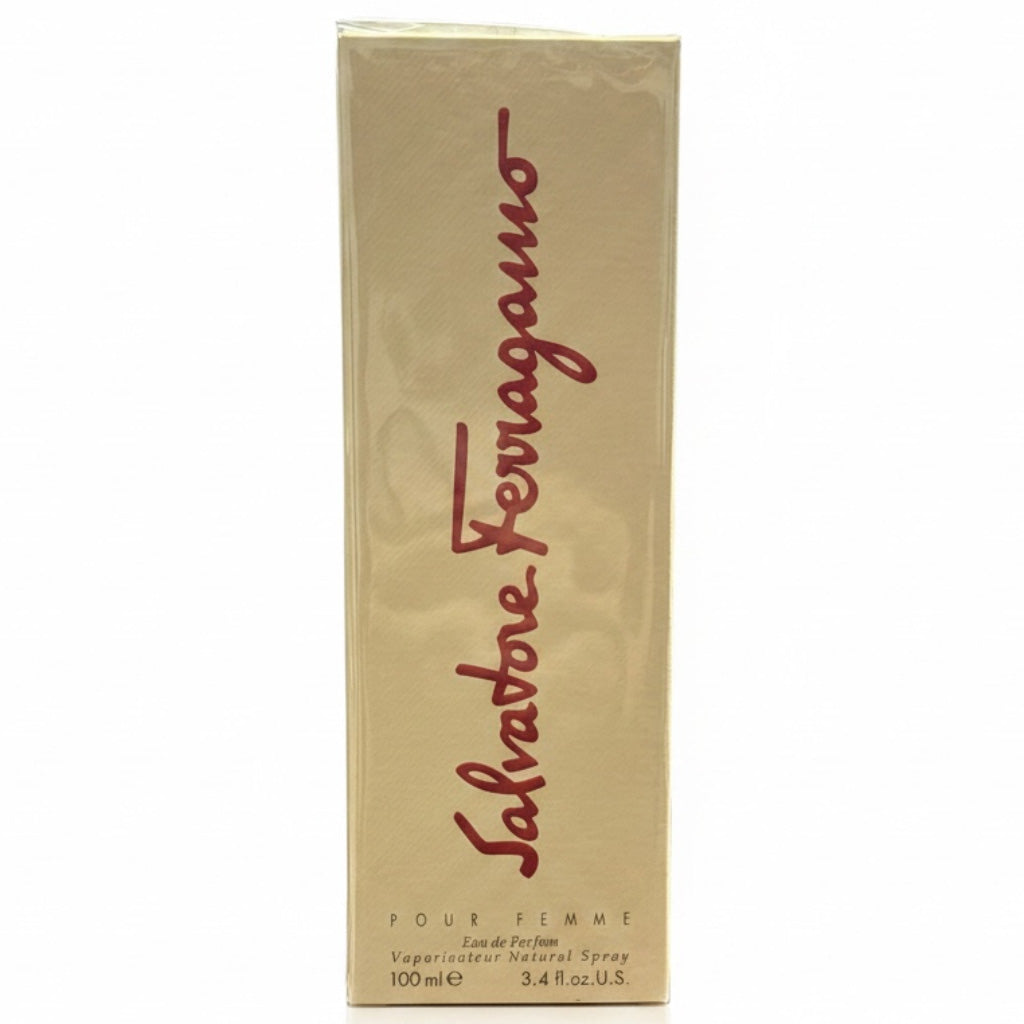 Salvatore Ferragamo women's perfume box on a white background