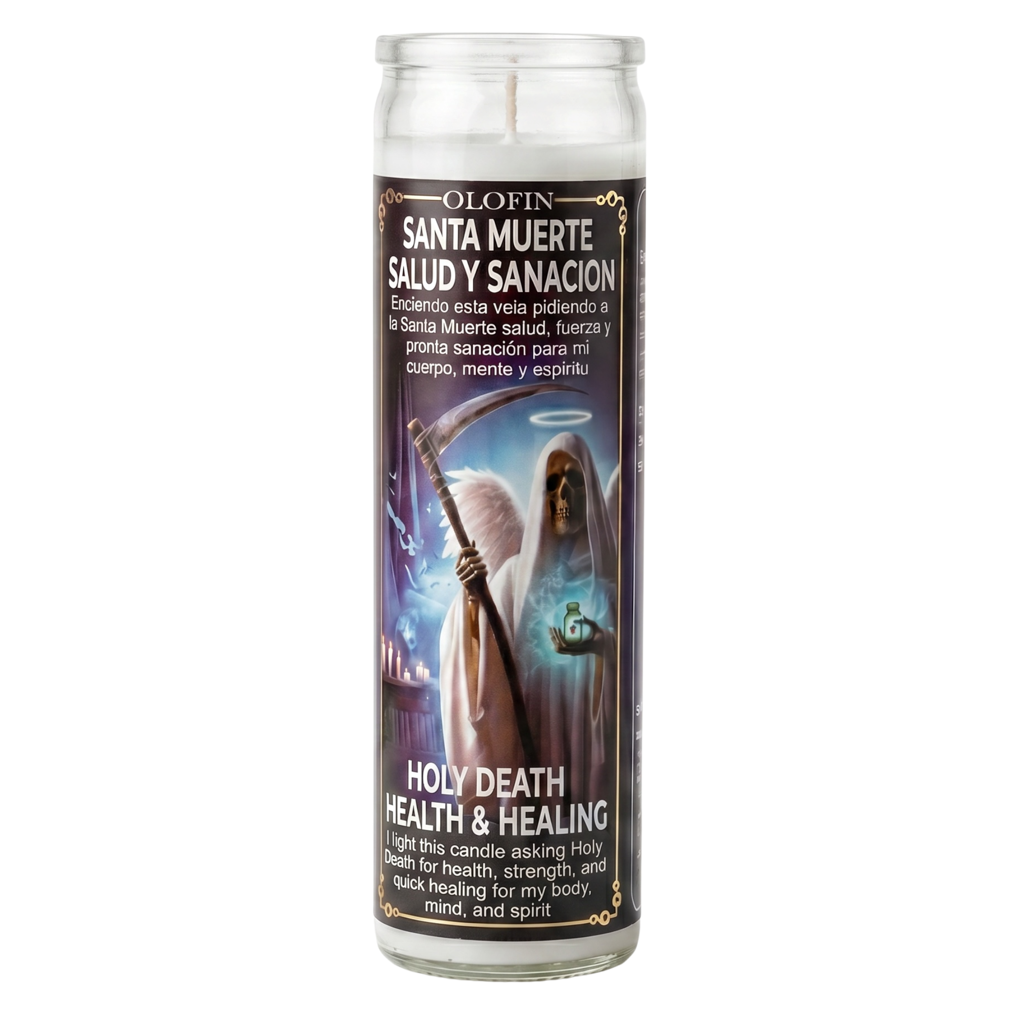 Santa Muerte Salud Y Sanacion (Holy Health & Healing) Prepared Ritual Candle Perfumed