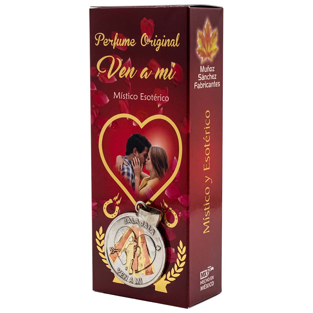 Perfume box with romantic design and text on a white background