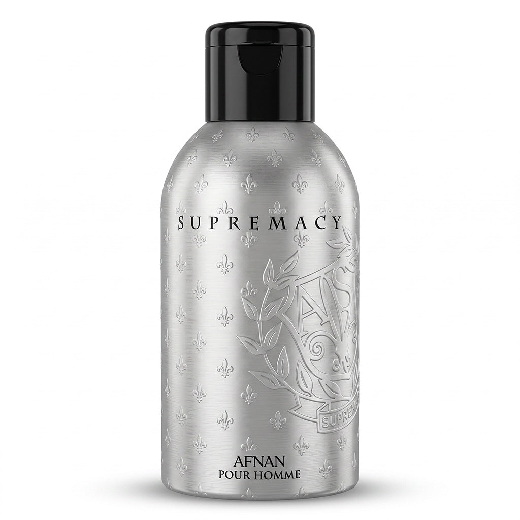 Silver bottle of Afnan Supremacy pour homme on a white background