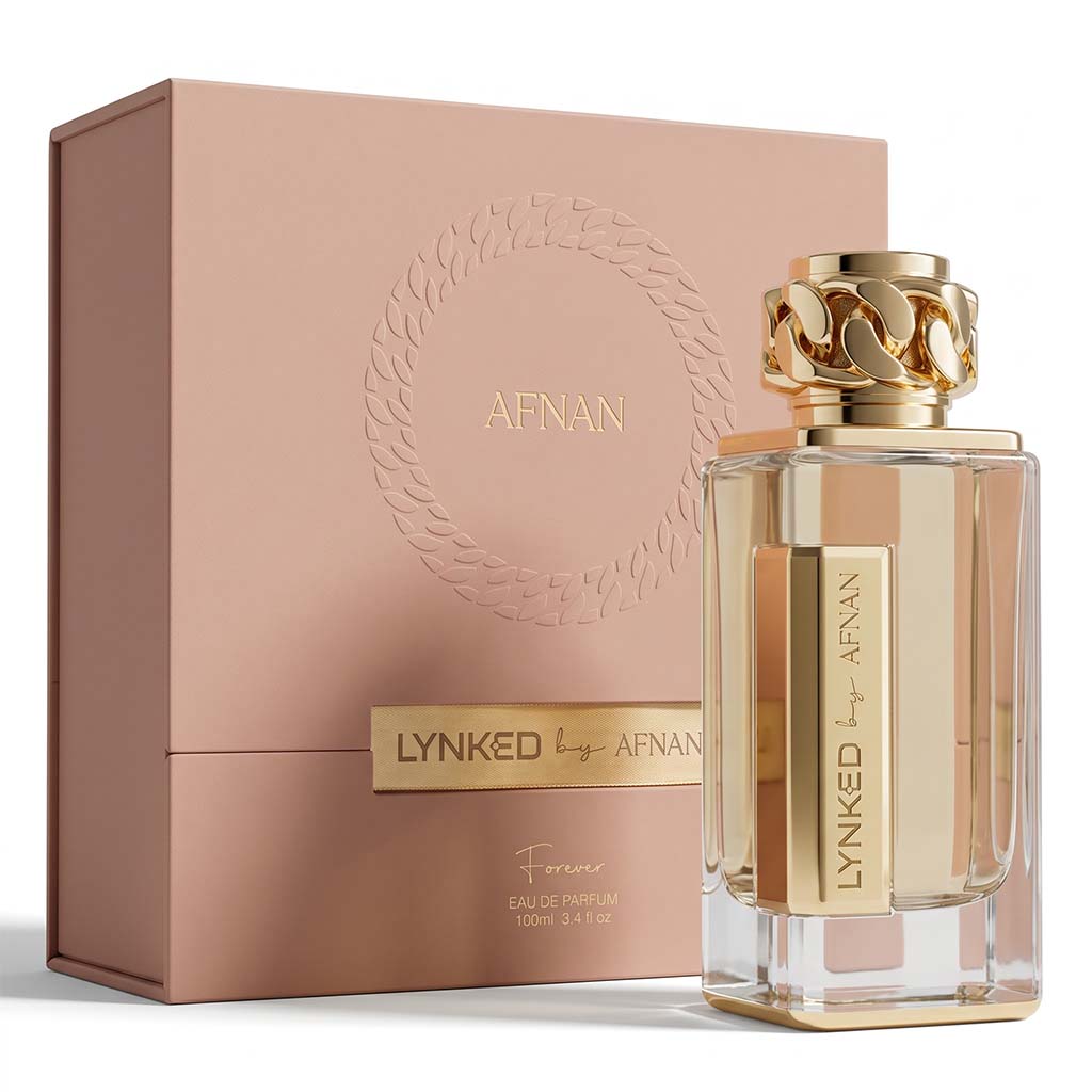 Afnan Lynked perfume bottle and packaging on a white background