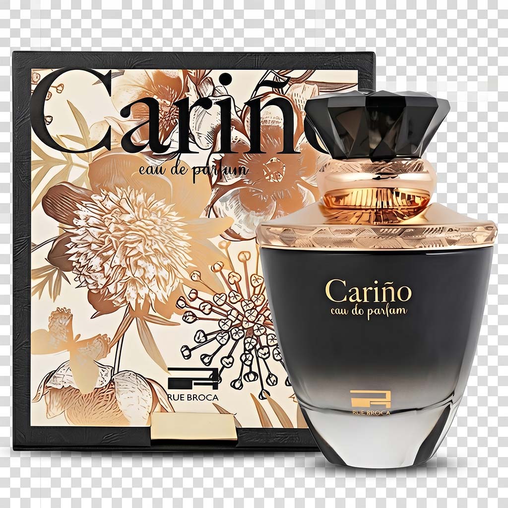 Carino eau de parfum bottle and packaging on a transparent background