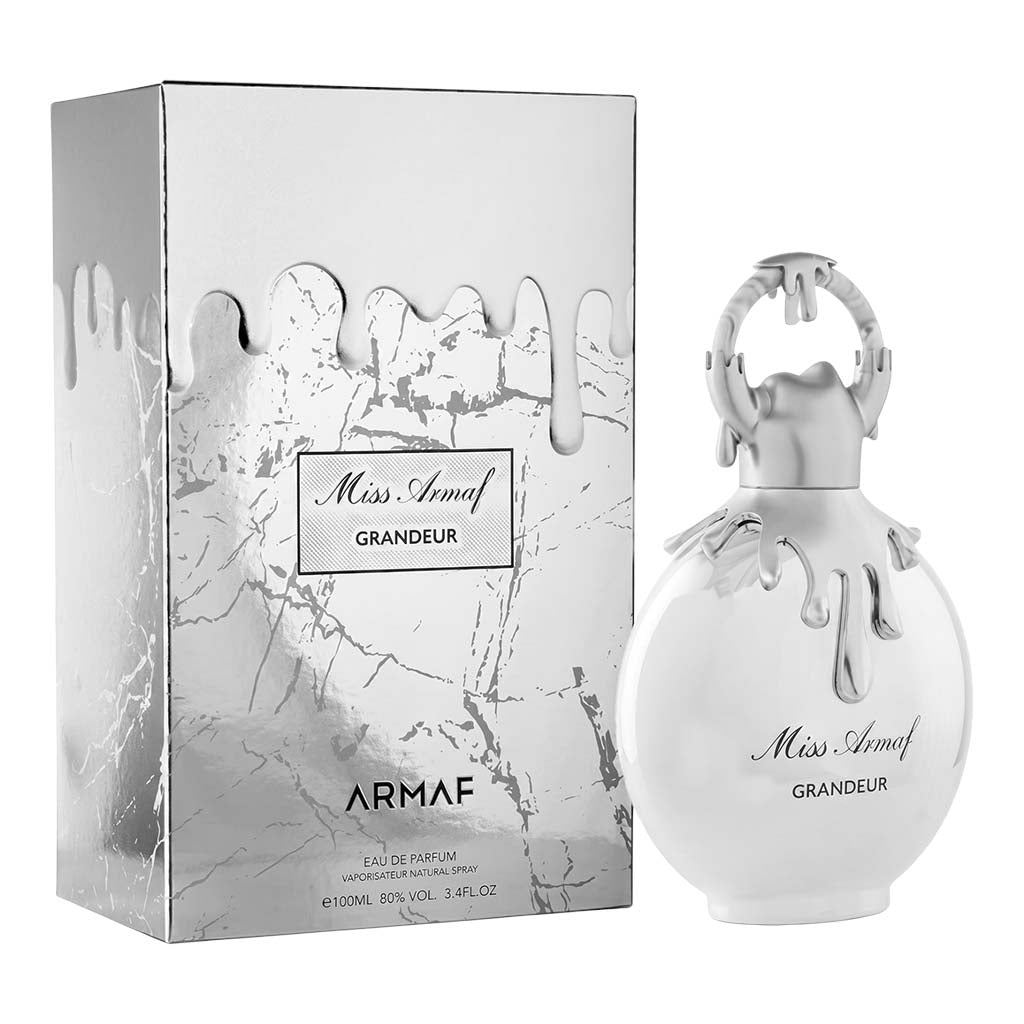 Armaf Miss Armaf Grandeur perfume bottle and packaging on a white background
