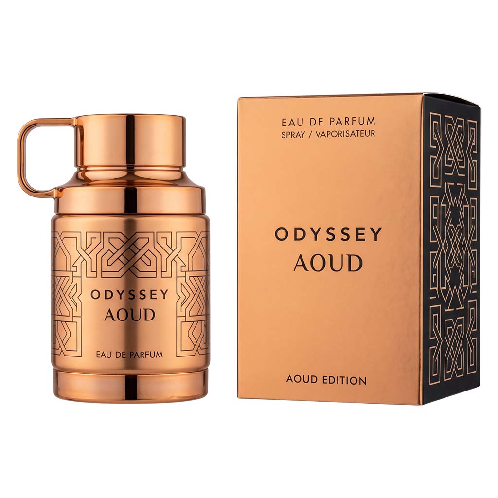 Odyssey Aoud perfume bottle and packaging on a white background