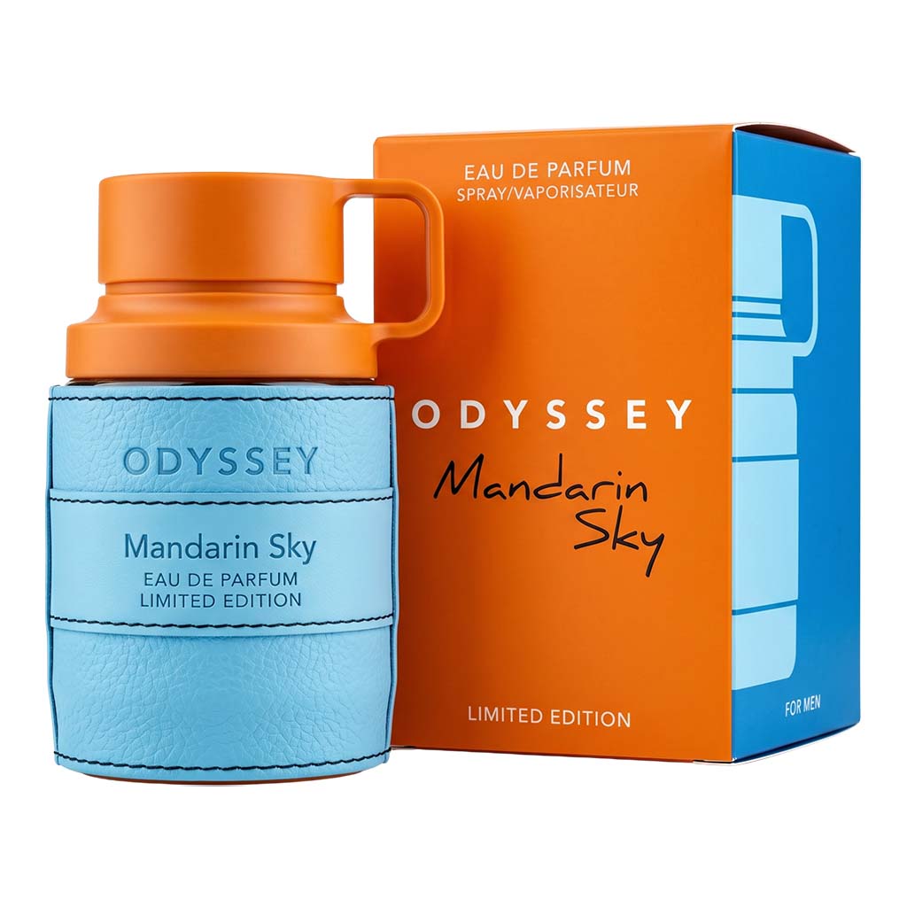 Odyssey Mandarin Sky Eau de Parfum with packaging on a white background