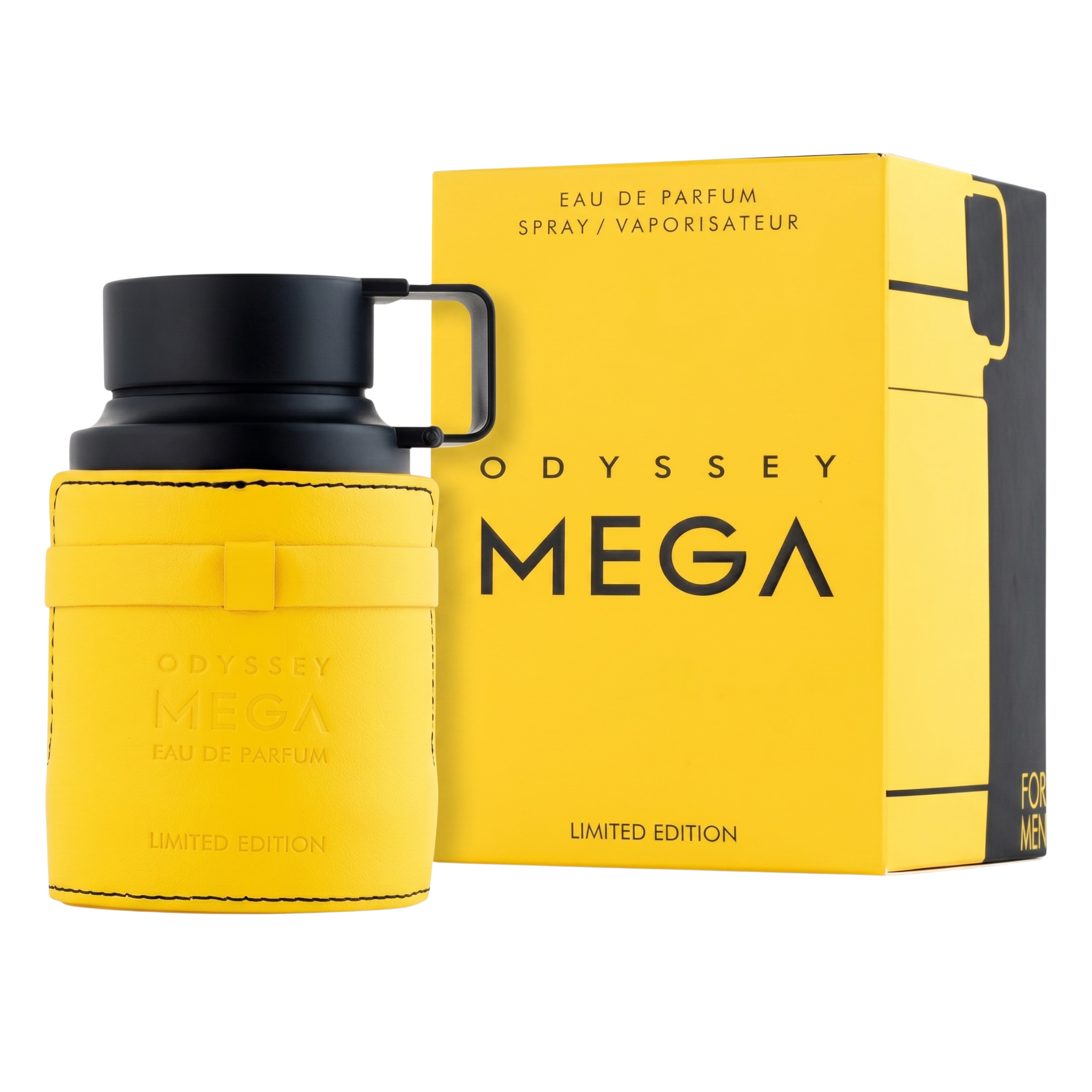 Odyssey Mega perfume bottle and packaging on a white background