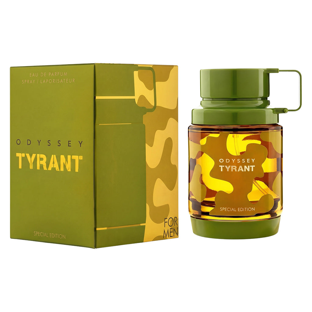 Odyssey Tyrant perfume bottle and packaging on a white background