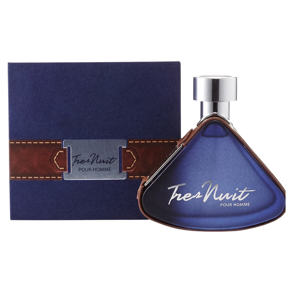 Tres Nuit Pour Homme perfume bottle and packaging on a white background