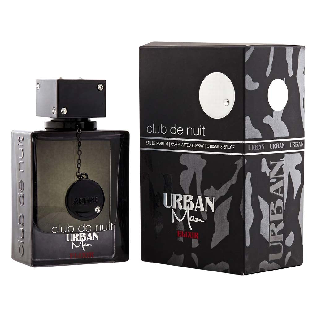 Perfume bottle and packaging of 'Urban Man Club de Nuit' on a white background