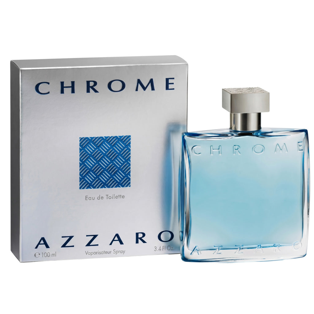 Azzaro Chrome Eau de Toilette bottle and packaging on a white background