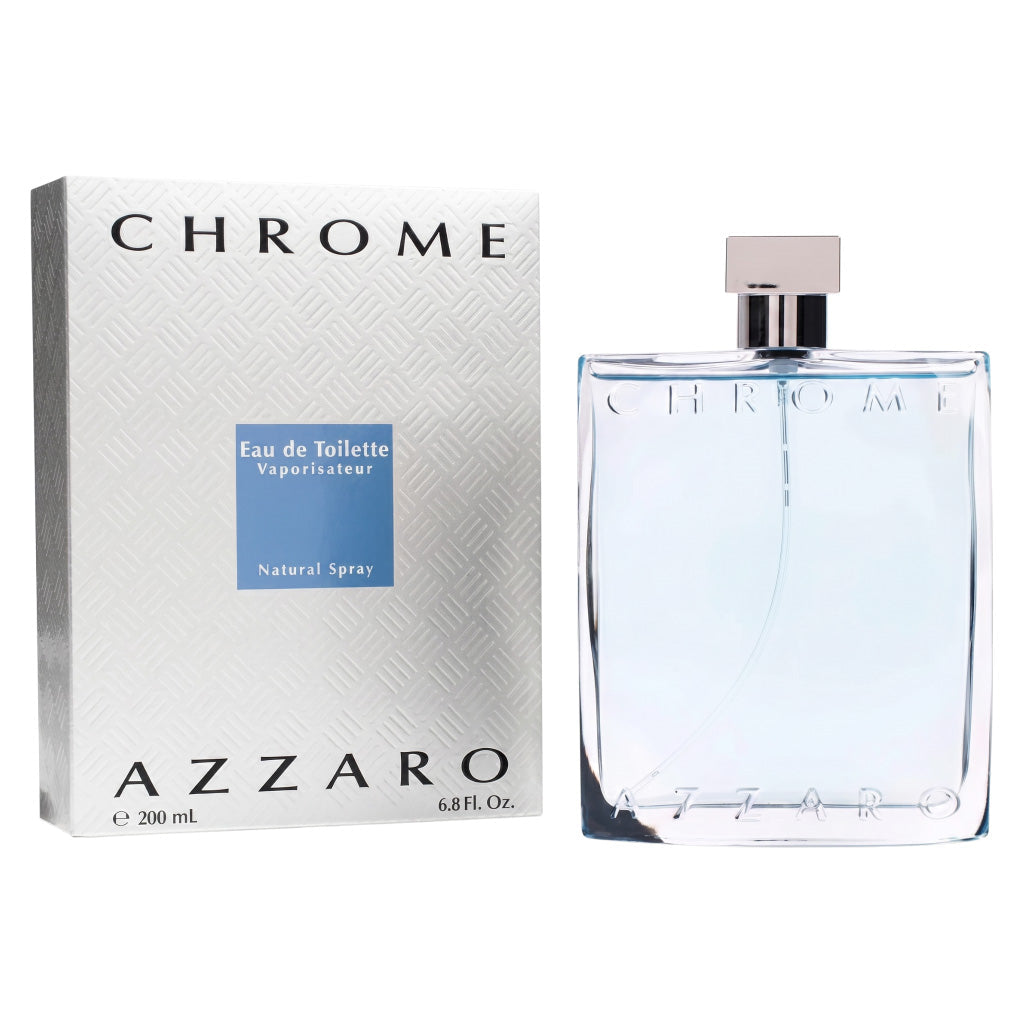 Azzaro Chrome perfume bottle and packaging on a white background